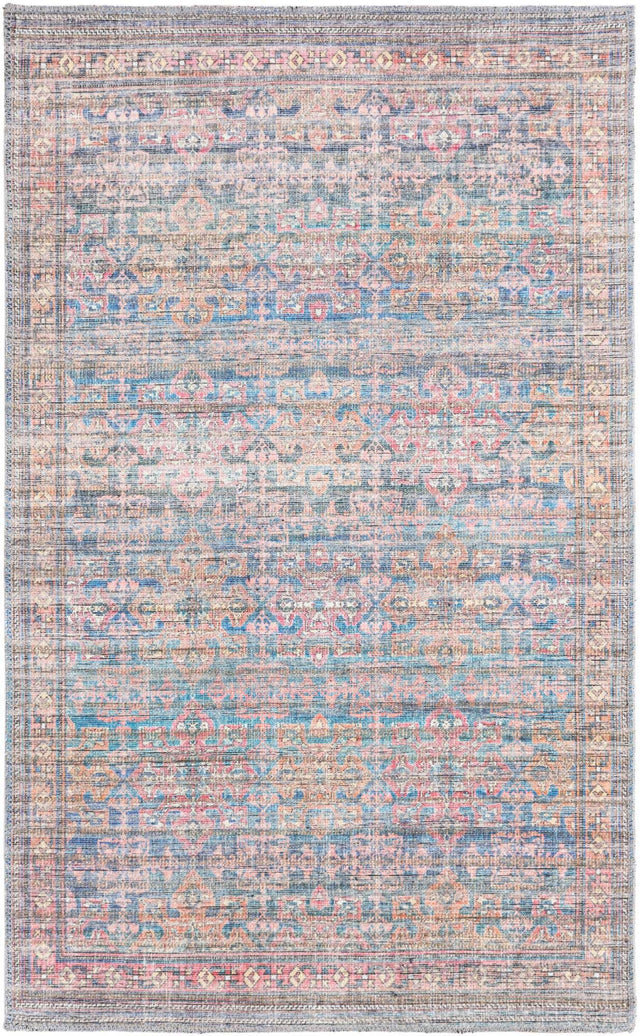 Washable Antique Blue 3' 3 x 5' 3 Nostalgia Rectangle Area Rug Easy to Clean Stain Resistant & Durable Polyester Chenille Vintage Distressed Carpet for Sale at Rug Engine