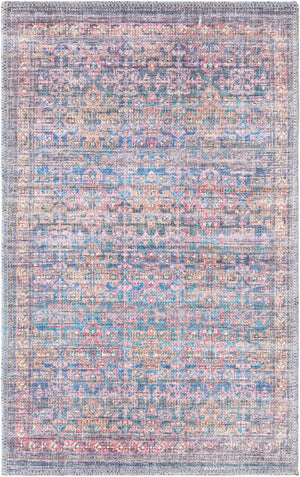 Washable Antique Blue 2' x 3' Nostalgia Rectangle Area Rug Easy to Clean Stain Resistant & Durable Polyester Chenille Vintage Distressed Carpet for Sale at Rug Engine