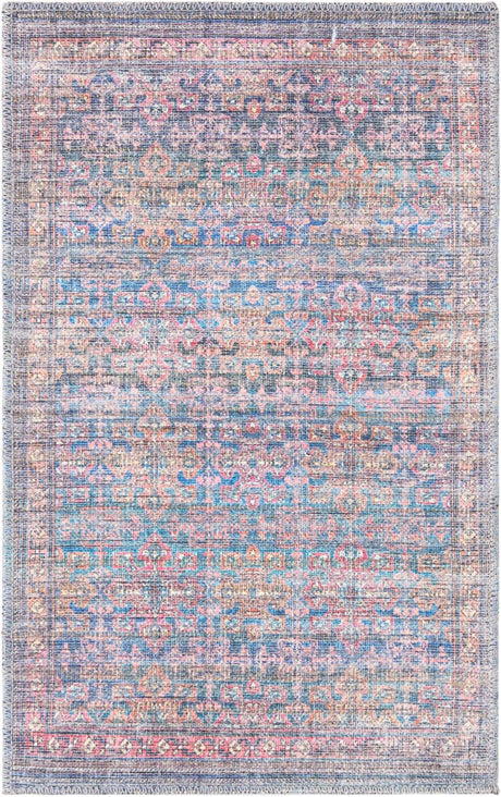 Washable Antique Blue 2' x 3' Nostalgia Rectangle Area Rug Easy to Clean Stain Resistant & Durable Polyester Chenille Vintage Distressed Carpet for Sale at Rug Engine
