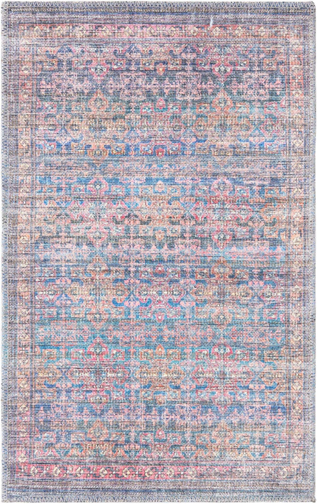 Washable Antique Blue 2' x 3' Nostalgia Rectangle Area Rug Easy to Clean Stain Resistant & Durable Polyester Chenille Vintage Distressed Carpet for Sale at Rug Engine