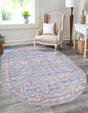 Washable Antique Blue 5' 3 x 8' Nostalgia Oval Area Rug Easy to Clean Stain Resistant & Durable Polyester Chenille Vintage Distressed Carpet for Sale at Rug Engine