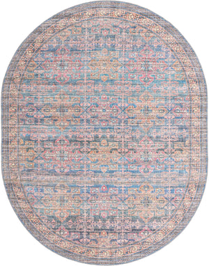 Washable Antique Blue 7' 10 x 10' Nostalgia Oval Area Rug Easy to Clean Stain Resistant & Durable Polyester Chenille Vintage Distressed Carpet for Sale at Rug Engine