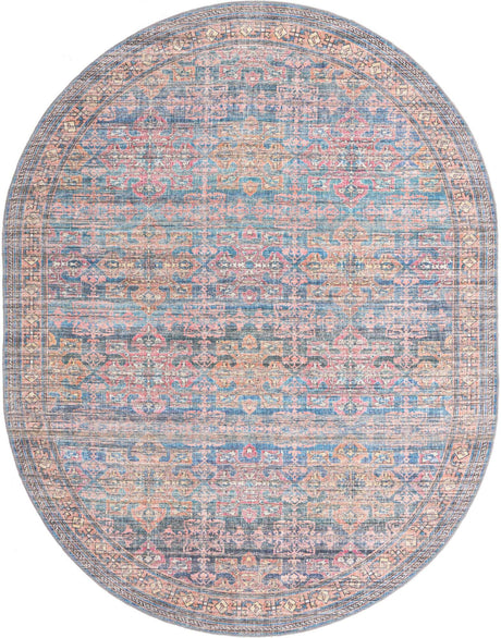 Washable Antique Blue 7' 10 x 10' Nostalgia Oval Area Rug Easy to Clean Stain Resistant & Durable Polyester Chenille Vintage Distressed Carpet for Sale at Rug Engine