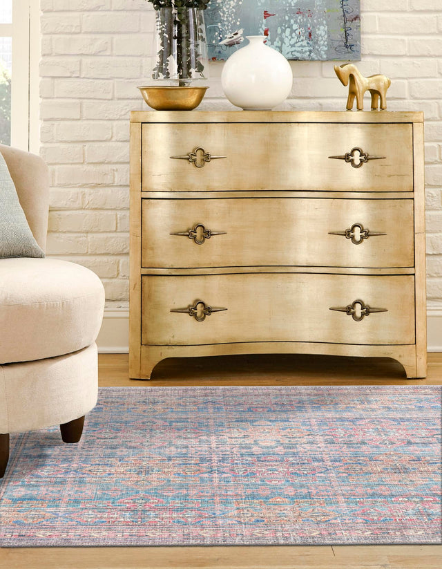 Washable Antique Blue 7' 10 x 7' 10 Nostalgia Square Area Rug Easy to Clean Stain Resistant & Durable Polyester Chenille Vintage Distressed Carpet for Sale at Rug Engine