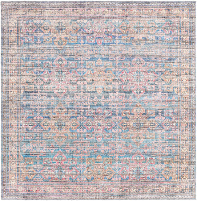 Washable Antique Blue 5' 3 x 5' 3 Nostalgia Square Area Rug Easy to Clean Stain Resistant & Durable Polyester Chenille Vintage Distressed Carpet for Sale at Rug Engine