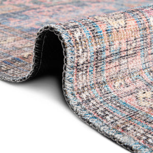 Washable Antique Blue 7' 10 x 7' 10 Nostalgia Square Area Rug Easy to Clean Stain Resistant & Durable Polyester Chenille Vintage Distressed Carpet for Sale at Rug Engine