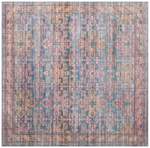 Washable Antique Blue 7' 3 x 7' 3 Nostalgia Square Area Rug Easy to Clean Stain Resistant & Durable Polyester Chenille Vintage Distressed Carpet for Sale at Rug Engine