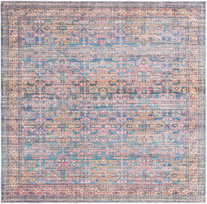 Washable Antique Blue 7' 10 x 7' 10 Nostalgia Square Area Rug Easy to Clean Stain Resistant & Durable Polyester Chenille Vintage Distressed Carpet for Sale at Rug Engine