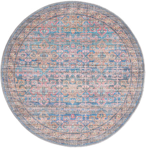 Washable Antique Blue 3' 3 x 3' 3 Nostalgia Round Area Rug Easy to Clean Stain Resistant & Durable Polyester Chenille Vintage Distressed Carpet for Sale at Rug Engine