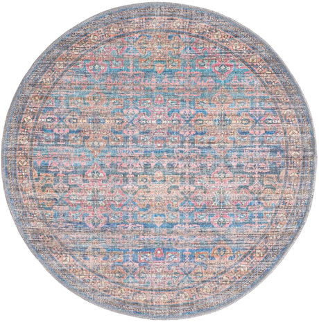 Washable Antique Blue 3' 3 x 3' 3 Nostalgia Round Area Rug Easy to Clean Stain Resistant & Durable Polyester Chenille Vintage Distressed Carpet for Sale at Rug Engine