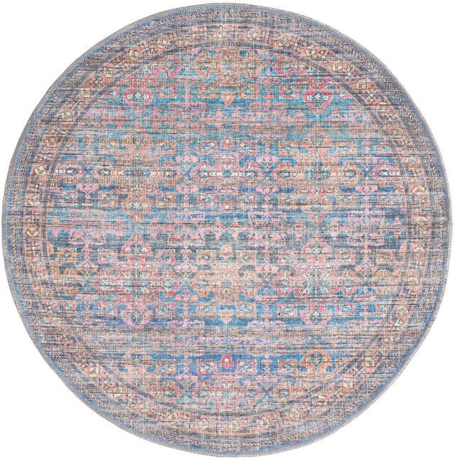 Washable Antique Blue 3' 3 x 3' 3 Nostalgia Round Area Rug Easy to Clean Stain Resistant & Durable Polyester Chenille Vintage Distressed Carpet for Sale at Rug Engine