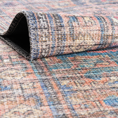 Washable Antique Blue 3' 11 x 3' 11 Nostalgia Round Area Rug Easy to Clean Stain Resistant & Durable Polyester Chenille Vintage Distressed Carpet for Sale at Rug Engine