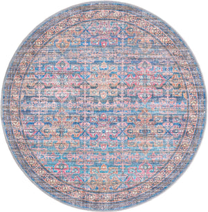 Washable Antique Blue 3' 11 x 3' 11 Nostalgia Round Area Rug Easy to Clean Stain Resistant & Durable Polyester Chenille Vintage Distressed Carpet for Sale at Rug Engine