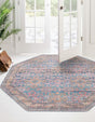 Washable Antique Blue 7' 10 x 7' 10 Nostalgia Octagon Area Rug Easy to Clean Stain Resistant & Durable Polyester Chenille Vintage Distressed Carpet for Sale at Rug Engine