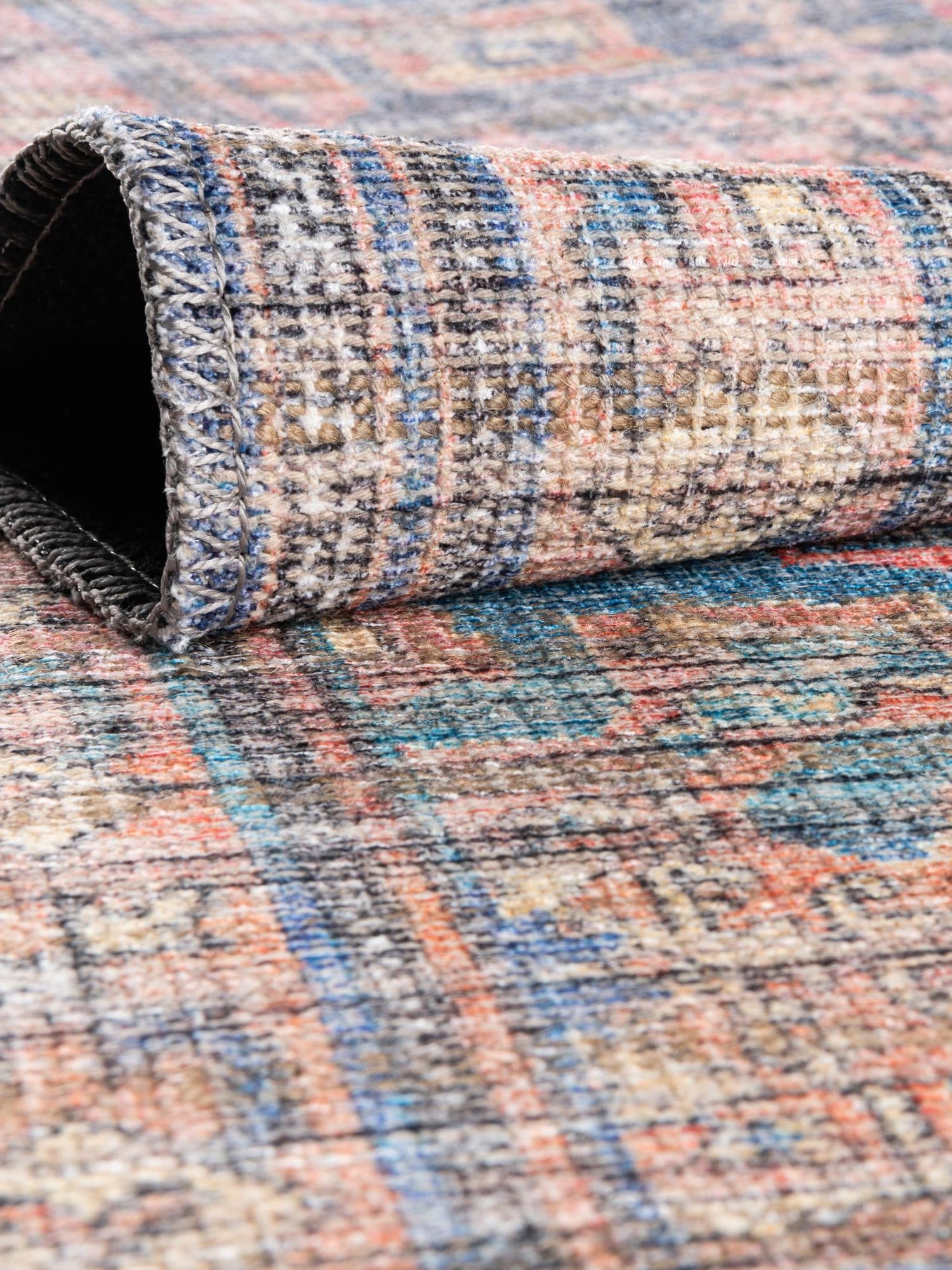 Washable Antique Blue 5' 3 x 5' 3 Nostalgia Octagon Area Rug Easy to Clean Stain Resistant & Durable Polyester Chenille Vintage Distressed Carpet for Sale at Rug Engine