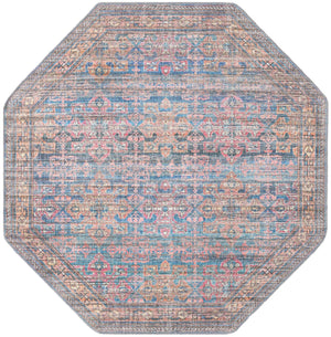 Antique Blue 5' 3 x 5' 3 Nostalgia Washable Octagon Rug