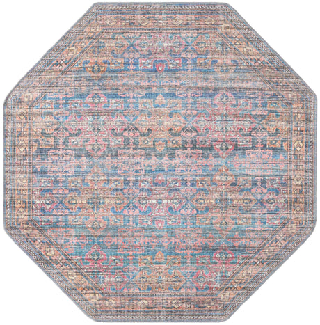 Antique Blue 5' 3 x 5' 3 Nostalgia Washable Octagon Rug