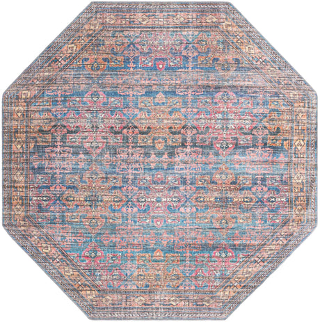 Washable Antique Blue 7' 10 x 7' 10 Nostalgia Octagon Area Rug Easy to Clean Stain Resistant & Durable Polyester Chenille Vintage Distressed Carpet for Sale at Rug Engine
