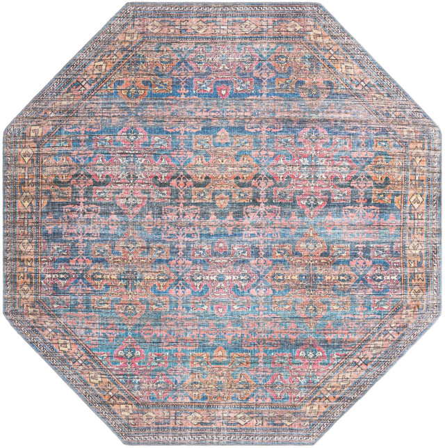 Washable Antique Blue 7' 10 x 7' 10 Nostalgia Octagon Area Rug Easy to Clean Stain Resistant & Durable Polyester Chenille Vintage Distressed Carpet for Sale at Rug Engine