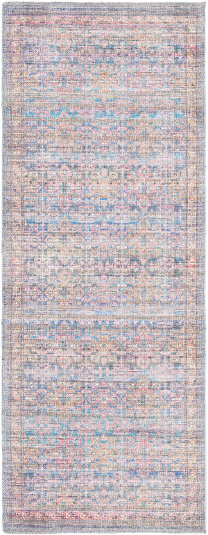 Washable Antique Blue 2' x 5' Nostalgia Runner Area Rug Easy to Clean Stain Resistant & Durable Polyester Chenille Vintage Distressed Carpet for Sale at Rug Engine