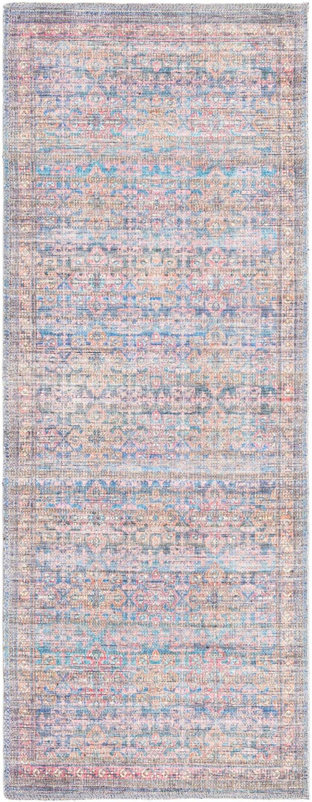 Washable Antique Blue 2' x 5' Nostalgia Runner Area Rug Easy to Clean Stain Resistant & Durable Polyester Chenille Vintage Distressed Carpet for Sale at Rug Engine