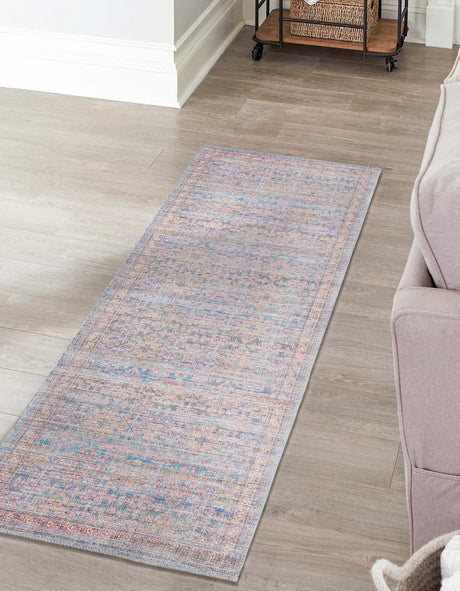 Washable Antique Blue 2' 7 x 12' Nostalgia Runner Area Rug Easy to Clean Stain Resistant & Durable Polyester Chenille Vintage Distressed Carpet for Sale at Rug Engine