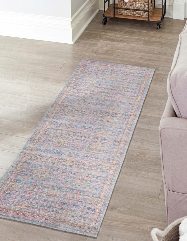 Washable Antique Blue 2' 7 x 12' Nostalgia Runner Area Rug Easy to Clean Stain Resistant & Durable Polyester Chenille Vintage Distressed Carpet for Sale at Rug Engine