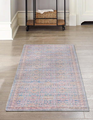Washable Antique Blue 2' x 5' Nostalgia Runner Area Rug Easy to Clean Stain Resistant & Durable Polyester Chenille Vintage Distressed Carpet for Sale at Rug Engine