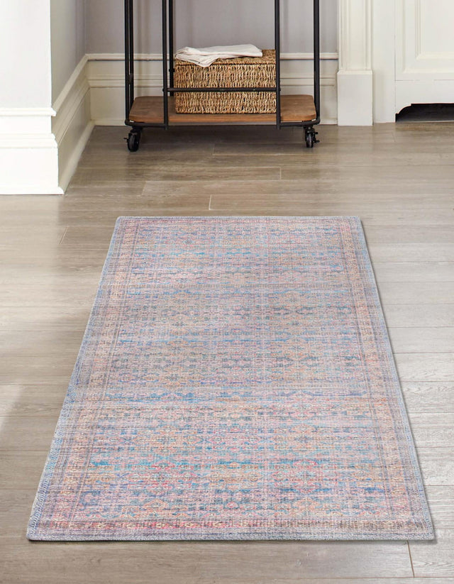 Washable Antique Blue 2' 7 x 12' Nostalgia Runner Area Rug Easy to Clean Stain Resistant & Durable Polyester Chenille Vintage Distressed Carpet for Sale at Rug Engine