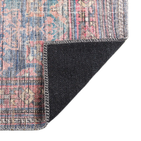 Washable Antique Blue 2' x 6' Nostalgia Runner Area Rug Easy to Clean Stain Resistant & Durable Polyester Chenille Vintage Distressed Carpet for Sale at Rug Engine