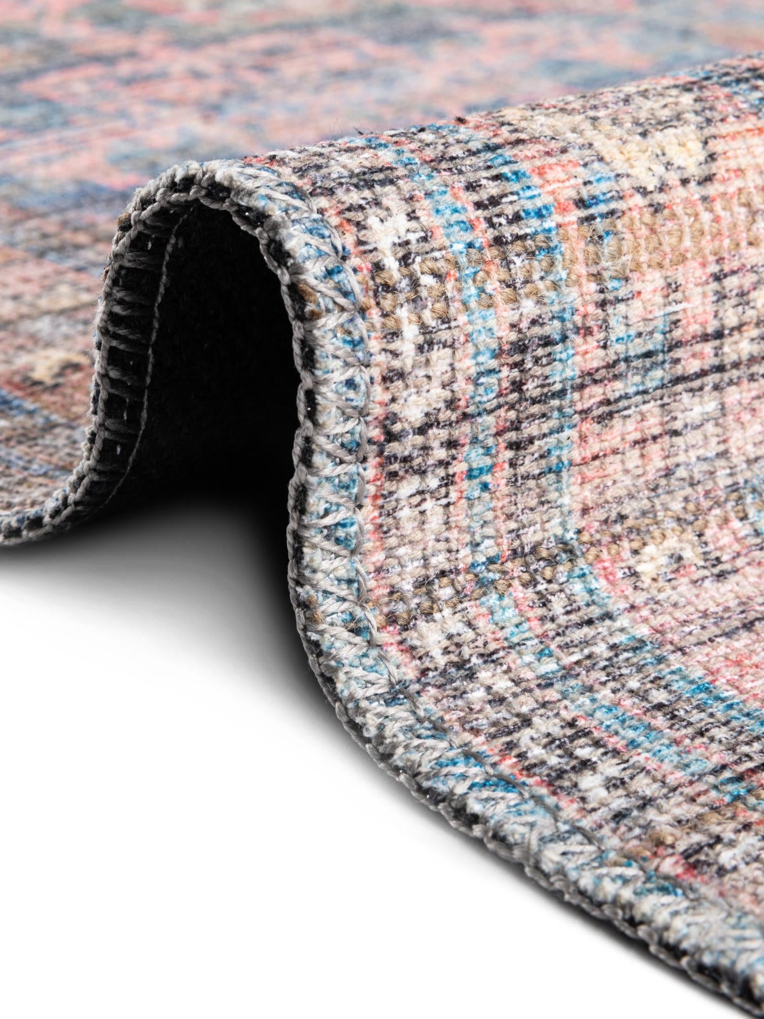 Washable Antique Blue 2' x 6' Nostalgia Runner Area Rug Easy to Clean Stain Resistant & Durable Polyester Chenille Vintage Distressed Carpet for Sale at Rug Engine