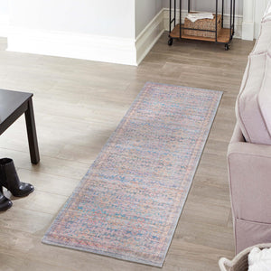 Washable Antique Blue 2' x 10' Nostalgia Runner Area Rug Easy to Clean Stain Resistant & Durable Polyester Chenille Vintage Distressed Carpet for Sale at Rug Engine