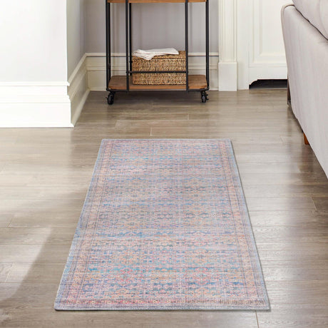 Washable Antique Blue 2' 7 x 14' Nostalgia Runner Area Rug Easy to Clean Stain Resistant & Durable Polyester Chenille Vintage Distressed Carpet for Sale at Rug Engine