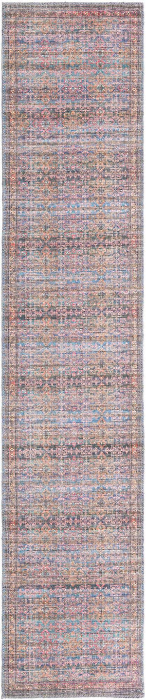 Washable Antique Blue 2' x 10' Nostalgia Runner Area Rug Easy to Clean Stain Resistant & Durable Polyester Chenille Vintage Distressed Carpet for Sale at Rug Engine
