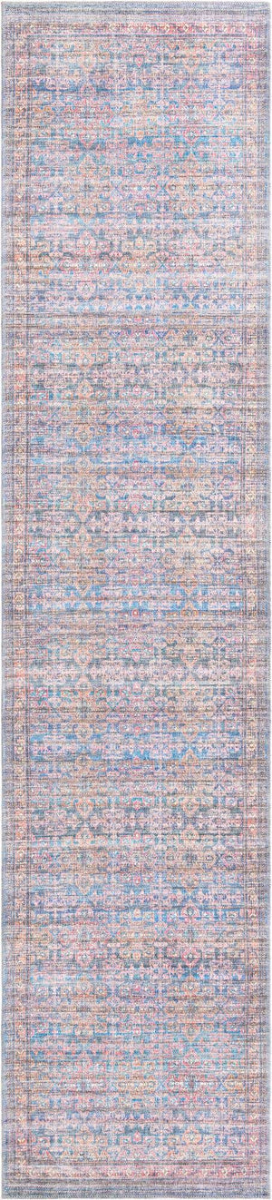 Washable Antique Blue 2' 7 x 12' Nostalgia Runner Area Rug Easy to Clean Stain Resistant & Durable Polyester Chenille Vintage Distressed Carpet for Sale at Rug Engine