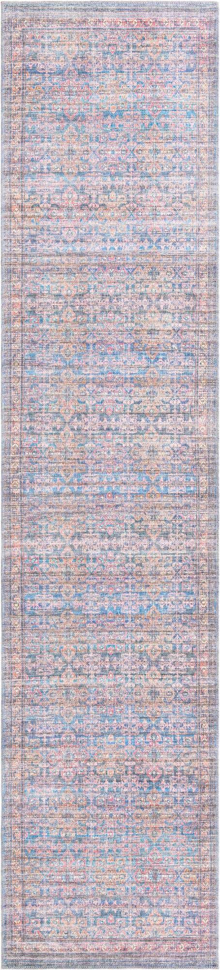 Washable Antique Blue 2' 7 x 12' Nostalgia Runner Area Rug Easy to Clean Stain Resistant & Durable Polyester Chenille Vintage Distressed Carpet for Sale at Rug Engine