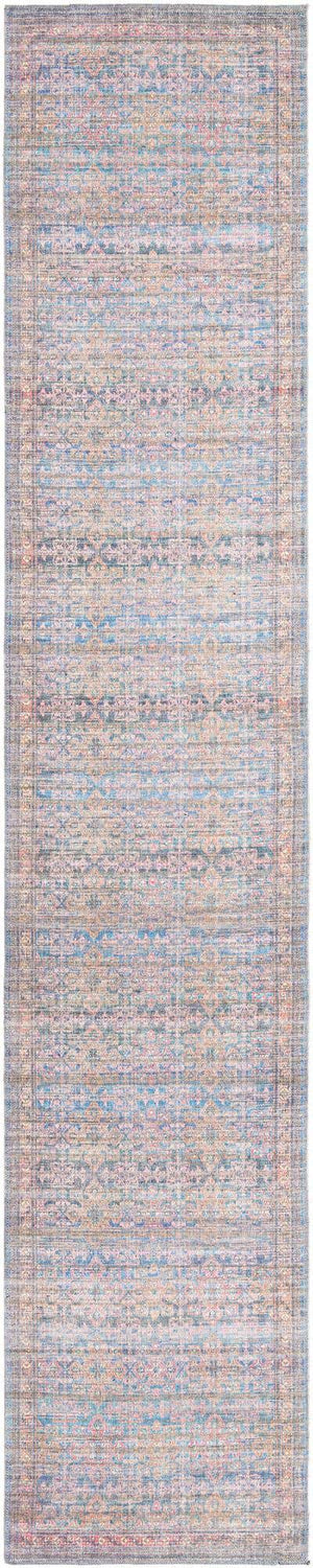 Washable Antique Blue 2' 7 x 14' Nostalgia Runner Area Rug Easy to Clean Stain Resistant & Durable Polyester Chenille Vintage Distressed Carpet for Sale at Rug Engine