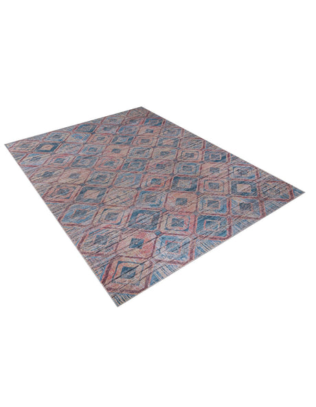 Washable Peach and Blue 10' 6 x 13' Sisu Rectangle Area Rug Easy to Clean Stain Resistant & Durable Polyester Chenille Distressed Vintage Look Carpet for Sale at Rug Engine