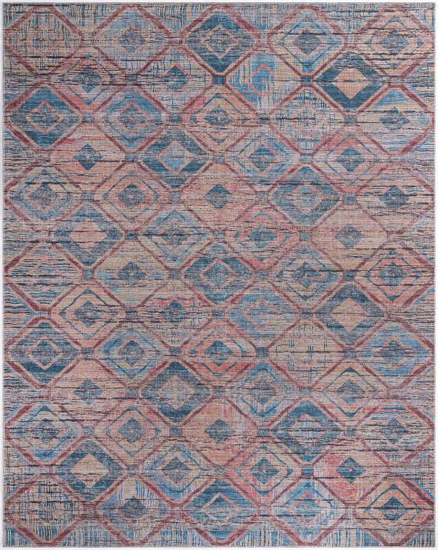 Washable Peach and Blue 10' 6 x 13' Sisu Rectangle Area Rug Easy to Clean Stain Resistant & Durable Polyester Chenille Distressed Vintage Look Carpet for Sale at Rug Engine