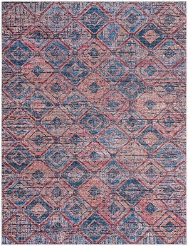 Washable Peach and Blue 9' 2 x 12' Sisu Rectangle Area Rug Easy to Clean Stain Resistant & Durable Polyester Chenille Distressed Vintage Look Carpet for Sale at Rug Engine
