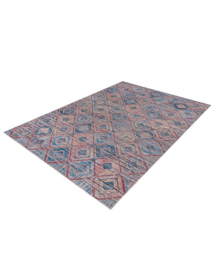 Washable Peach and Blue 7' 10 x 10' Sisu Rectangle Area Rug Easy to Clean Stain Resistant & Durable Polyester Chenille Distressed Vintage Look Carpet for Sale at Rug Engine