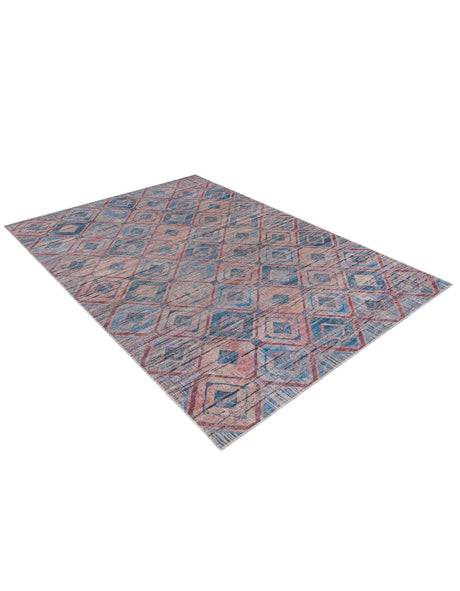 Washable Peach and Blue 7' 10 x 10' Sisu Rectangle Area Rug Easy to Clean Stain Resistant & Durable Polyester Chenille Distressed Vintage Look Carpet for Sale at Rug Engine