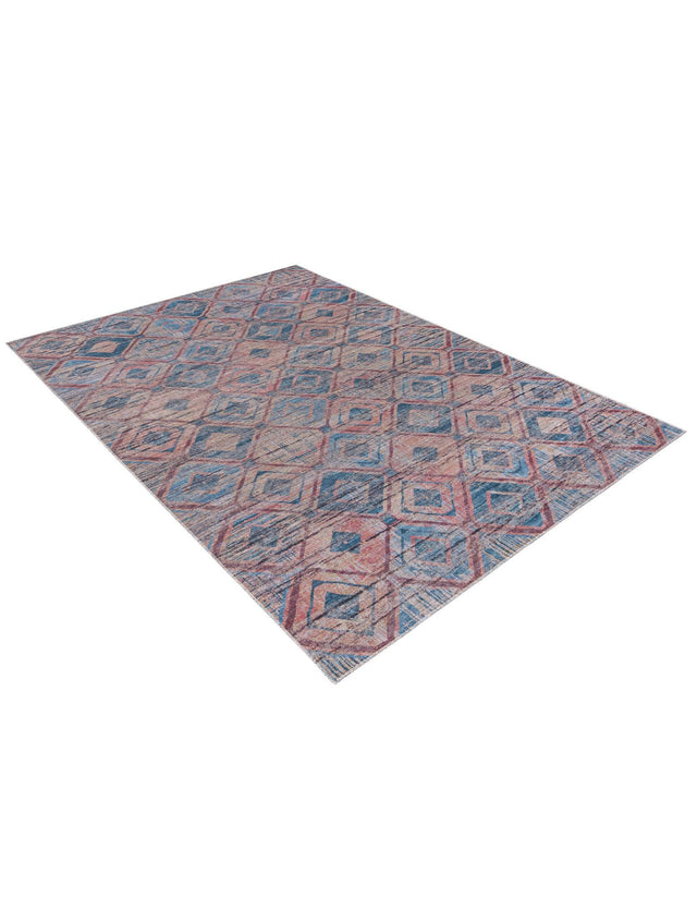 Washable Peach and Blue 7' 10 x 10' Sisu Rectangle Area Rug Easy to Clean Stain Resistant & Durable Polyester Chenille Distressed Vintage Look Carpet for Sale at Rug Engine