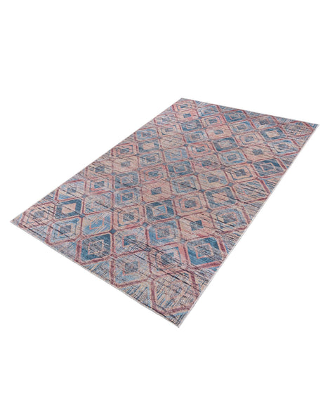 Washable Peach and Blue 5' 11 x 9' Sisu Rectangle Area Rug Easy to Clean Stain Resistant & Durable Polyester Chenille Distressed Vintage Look Carpet for Sale at Rug Engine