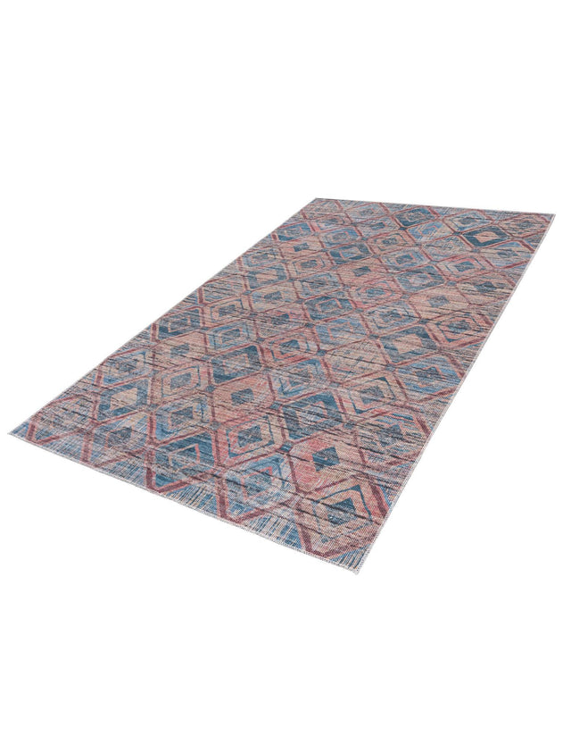 Washable Peach and Blue 5' 3 x 8' Sisu Rectangle Area Rug Easy to Clean Stain Resistant & Durable Polyester Chenille Distressed Vintage Look Carpet for Sale at Rug Engine