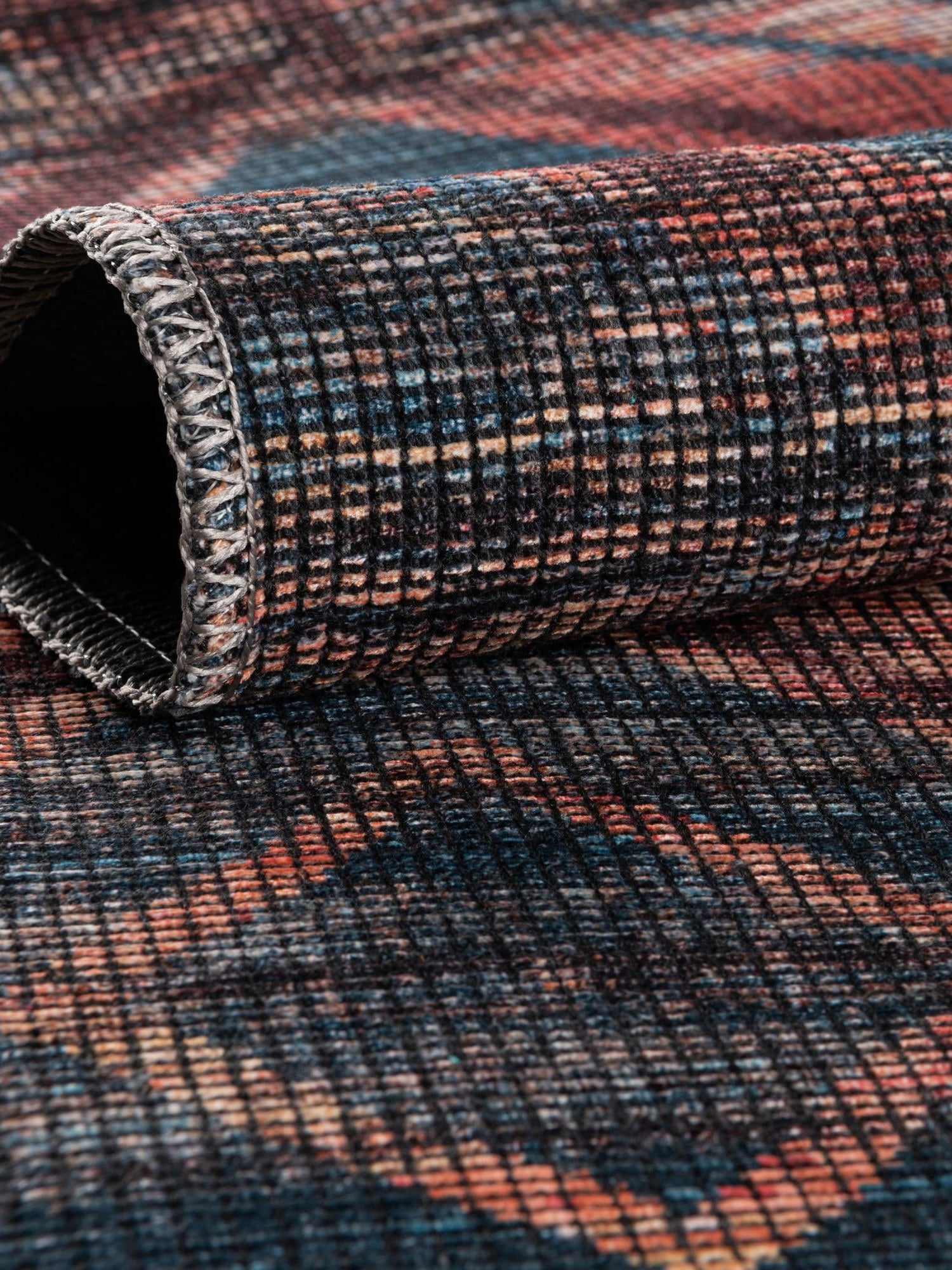 Washable Peach and Blue 9' 2 x 12' Sisu Rectangle Area Rug Easy to Clean Stain Resistant & Durable Polyester Chenille Distressed Vintage Look Carpet for Sale at Rug Engine