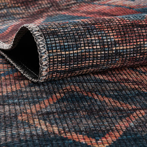 Washable Peach and Blue 9' 2 x 12' Sisu Rectangle Area Rug Easy to Clean Stain Resistant & Durable Polyester Chenille Distressed Vintage Look Carpet for Sale at Rug Engine
