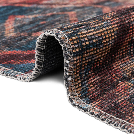 Washable Peach and Blue 7' 10 x 10' Sisu Rectangle Area Rug Easy to Clean Stain Resistant & Durable Polyester Chenille Distressed Vintage Look Carpet for Sale at Rug Engine