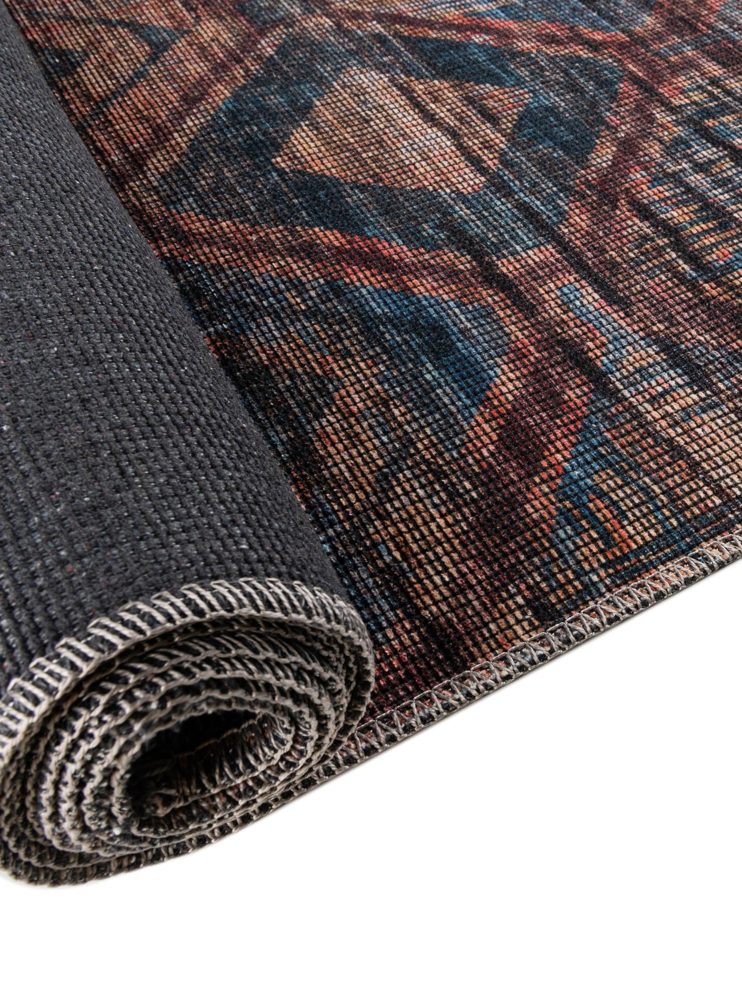 Washable Peach and Blue 7' 10 x 10' Sisu Rectangle Area Rug Easy to Clean Stain Resistant & Durable Polyester Chenille Distressed Vintage Look Carpet for Sale at Rug Engine