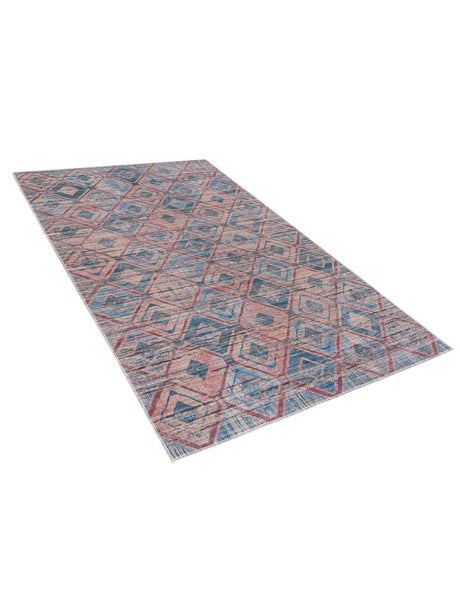Washable Peach and Blue 5' 3 x 8' Sisu Rectangle Area Rug Easy to Clean Stain Resistant & Durable Polyester Chenille Distressed Vintage Look Carpet for Sale at Rug Engine